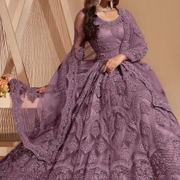 Embroidered Net Semi Stitched Flared/A-line Gown-10