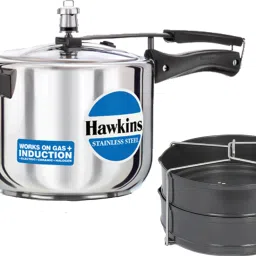 Stainless Steel 5 Ltr Pressure Cooker With Hard Anodised 2 Pc Separater Cooker Dabba and Stand 5 L Induction Bottom Pressure Cooker-image-76