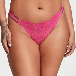 Victoria's Secret Women Self Design Low Rise Double Shine Strap Lace Thong Briefs-image-22