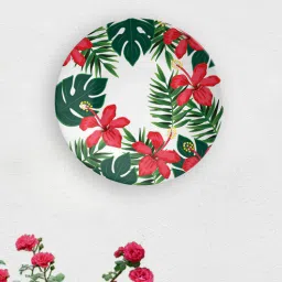 quirk india Green & White Ceramic Dash Of Flower Decorative Wall Plate-picture-3