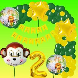 Green Yellow Monkey Jungle Theme 2nd Birthday Decoration kit for boys and Girl-image-89