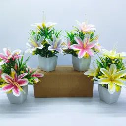 Multicolor Lily Bonsai Wild Artificial Flower Plant for Home Decor Multicolor Lily Artificial Flowerwith Pot-48