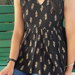 celebravo Casual Sleeveless Floral Print Women Black Top-picture-5