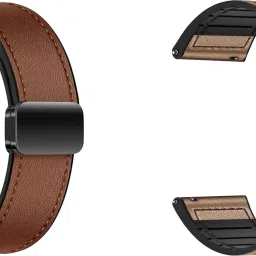 ACM WSM28P22BRGL2119 Pack of 2 Watch Strap Leather Magnetic Silicone 22mm for Noisefit Core Smartwatch (Brown/Gold) Smart Watch Strap-image-24