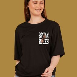 kasendra Women Printed Round Neck Polycotton Black T-Shirt-picture-33