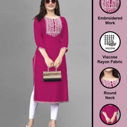 Women Embroidered Viscose Rayon A-line Kurta-image-38