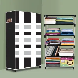 5 Shelf Foldable Collapsible Wardrobe Storage Organizer Almirah Cloth Rack Carbon Steel Collapsible Wardrobe-image-25