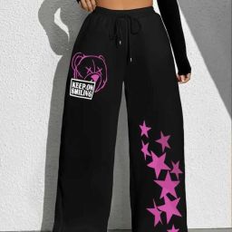 Women Printed Black Track Pants-image-50
