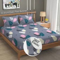 144 TC Cotton Double Floral Fitted (Elastic) Bedsheet-20