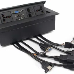 Smacc Hydraulic Cable Cubby Popup Box with HDMI Connector, VGA Connector, Audio Connector, LAN Port, Power Ports & USB Port (10 Module, Black 2 Ports 10 Mbps Network Switch-3