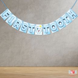 First Tooth Bunting Banner, Blue & White, First Tooth Decoration Banner-image-86