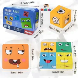 kidzoie Wooden Face Change Cube Puzzle Game|Expression Matching Blocks for Kids|Puzzle image 4