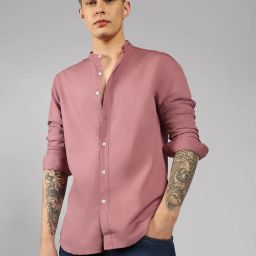 Men Slim Fit Solid Mandarin Collar Casual Shirt-image-98