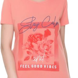 Women Graphic Print Round Neck Cotton Blend Orange T-Shirt-image-66