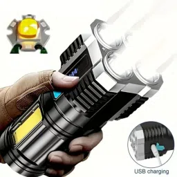 4-in-1 Rechargeable LED Torch – Long Range Light with Battery Display Torch-image-1