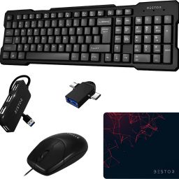 Bestor Set of 5 Combo,USB Wired Keyboard,Wire Mouse,Mouse Pad, Otg Adapter,4port HUB Combo Set-image-24