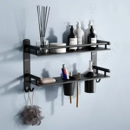 2 Layer Bathroom Shelf Rack with Dispenser & Soap Holder Wall Mount Organizer Stainless Steel Toilet Paper Holder-image-17