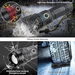 zeno volt 376 LED Flashlight,10000 Lumens Extremely Bright Rechargeable Type C Tactical Torch image 3