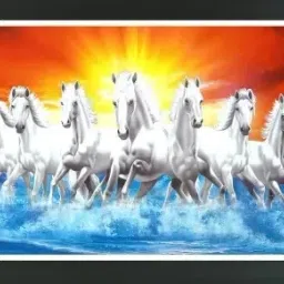 Seven white running horse photo frame | UV Textured 7 Running Horses Vastu Digital Reprint 14 inch x 20 inch Painting-image-19