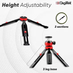 DIGITEK DTR 200 MT Portable & Flexible Mini Tripod | With 360 Degree Ball Head | For Smart Phones | Compact Cameras | GoPro | Maximum Operating Height: 7.87 Inch| Maximum Load Upto: 1 kgs (Black/Red) (DTR 2OO MT) Tripod image 2