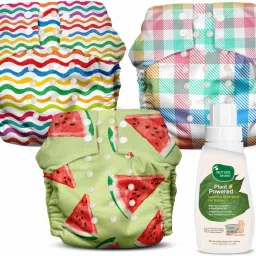 Nappers Pack of 3 Cloth Diaper+Soaker Pads With Baby Detergent 200ml-(MM+RR+CC)-17
