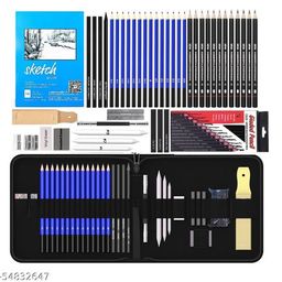Corslet 47 Pieces Sketch Pencil Set Professional Drawing Sketching Pencil Art Drawing Graphite Pencil With Sketch Kit and Drawing Pencils and Professional Sketch Pencils Set Includes Graphite Pencils, Charcoal Pencils, Charcoal Sticks, Graphite Sticks, Paper Erasable Pen, Sandpaper,-4