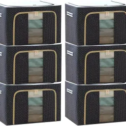 MERAO Clothes Storage Box Foldable Organizer Box for Wardrobe Saree Blankets SET OF 6 Cotton Laundry Bag-picture-45