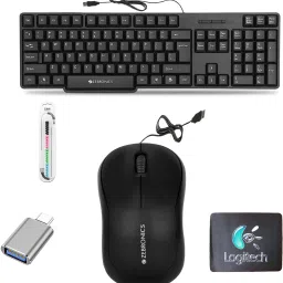 ZEBRONICS K20 Keyboard, Comfort Mouse, MousePad, C-OTG, Cable Protector.(Set-5). Combo Set-4