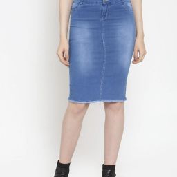 Women Washed Pencil Blue Skirt-image-36