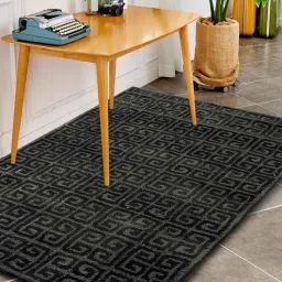 saral home Black Abstract Cotton 6 ft x 9 ft Machine Made Carpet-picture-38