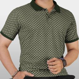 Men Printed Polo Neck Polyester Green T-Shirt-image-81