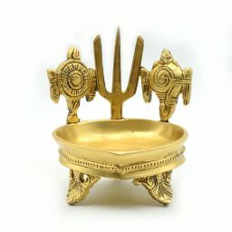 Shankh Chakra Namah Diya Brass Big Size for Pooja Room Brass Table Diya-image-9