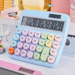 Big Round Button Calculator,Easy to Press,for School Office Business Home Calculator 12 Digit Extra Large 5-Inch LCD Display Financial Calculator-0