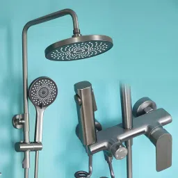 Luxury Grey Stainless Steel Shower Panel: Single Lever Mixer, Rainfall & Waterfall Handheld Shower, Health Faucet, Easy Install, Modern Design (Gun Grey) image 2