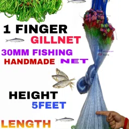 Hnadmade 1 Finger gillnet 30mm Mesh Fishing Net 5ft Height 50-60ft Fishing Net-14
