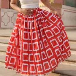 Women Printed Gathered Red Skirt-image-28