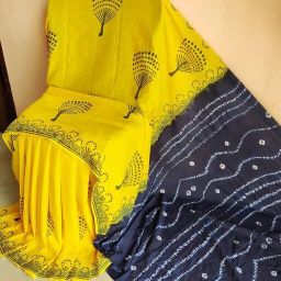 Blocked Printed, Self Design, Dyed, Printed, Floral Print, Color Block Daily Wear Pure Cotton Saree-image-3
