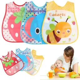 Baby Plastic Apron Bibs 3Pcs | Waterproof,Quick Dry/ Multi-Design | 6-24 Months-21