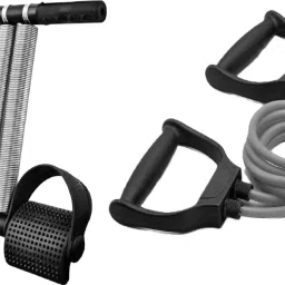 Combo of Tummy Trimmer, Toning Tube (Grey) for Stretching Toning Exercising Workout itness Equipment at Home Gym Kit Fitness Accessory Kit Kit-17