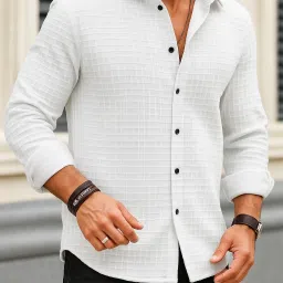Men Regular Fit Self Design Mandarin Collar Casual Shirt-image-97