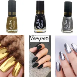 Long lasting High Gloss Shine Nail Polish combo Golden, Black, Silver-3