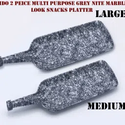 Pack of 2 (1 Large and 1 Medium) Exclusive Multipurpose Grey Nite Marble Design Snacks Platter for Paneer Tikka, Chaap, Chilly Potato, Noodles, Tandoori Items and many more items. Sizzler Tray-image-72