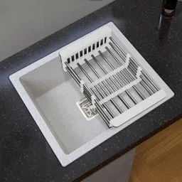 Quartz Single Bowl Kitchen Sink with Hose Pipe and Square Coupling (21x18 inch) APS-2024 Under Counter Basin-image-2