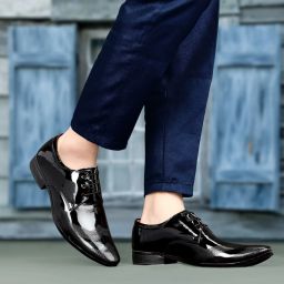 Premium Oxford Class Designer Patent Leatherette Shining Jet Black Lace-Up Party Lace Up For Men-image-78