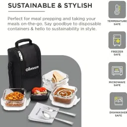 oliveware Executive Lunchbox | Set of 3 containers | BPA Free Lid | 320ml each 3 Containers Lunch Box image 2