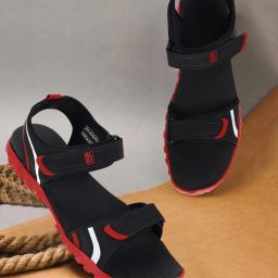 Men K1423G Men's Stylish Lightweight & Durable Black - Red Velcro Dailywear Sandals Sandal-image-20