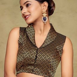 Vardha Brocade Detailed Collar Neck Padded Saree Blouse-image-81