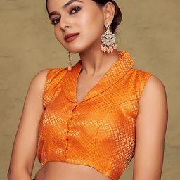 Vardha Brocade Collar Neck Padded Saree Blouse-image-34