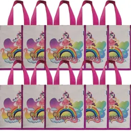 Small Size Jute-Canvas Unicorn Printed Gift Bag Grocery Bag-image-28