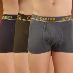 Pack of 3 Combed Cotton Double Pouch Support Solid Men Trunk-13